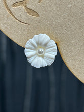 Load image into Gallery viewer, Clay Flower Earrings: Pearl Bridal Jewelry, Gold or Silver
