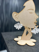 Load image into Gallery viewer, Handmade White Fan Petal Earrings – Delicate and floaty Clay Flowers with Swarovski Crystals – Elegant Stud Earrings – by Crystal wedding UK