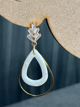 Load image into Gallery viewer, White gold drop hoop Earrings: clay, Cubic Zircona gold, Handmade to order