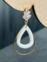 Load image into Gallery viewer, White gold drop hoop Earrings: clay, Cubic Zircona gold, Handmade to order
