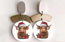 Load image into Gallery viewer, Christmas Themed Earrings: Reindeer,Snowflake, Gonk, Christmas Tree, Highland cow, silver or gold, Handmade to order by Crystal wedding UK