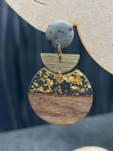Load image into Gallery viewer, Modern Clay Earrings, Sparkling Resin, Wood, metal and Clay Abstract Earrings –Boho Statement Polymer Clay Dangle Earrings