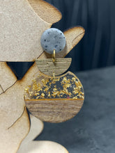 Load image into Gallery viewer, Modern Clay Earrings, Sparkling Resin, Wood, metal and Clay Abstract Earrings –Boho Statement Polymer Clay Dangle Earrings