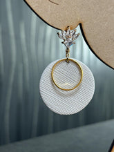 Load image into Gallery viewer, Minimalist White & Gold Circle Earrings | Elegant Modern Dangle Earrings | Lightweight Statement Jewelry