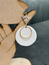 Load image into Gallery viewer, Minimalist White & Gold Circle Earrings | Elegant Modern Dangle Earrings | Lightweight Statement Jewelry