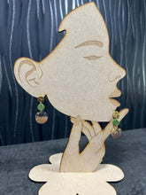 Load image into Gallery viewer, Modern Clay Earrings, gold leaf fleck Resin, Wood, metal and muted sage Clay Abstract Earrings Boho Statement Polymer Clay Dangle Earrings