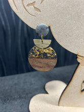 Load image into Gallery viewer, Modern Clay Earrings, Sparkling Resin, Wood, metal and Clay Abstract Earrings –Boho Statement Polymer Clay Dangle Earrings
