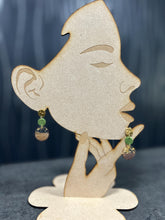 Load image into Gallery viewer, Modern Clay Earrings, gold leaf fleck Resin, Wood, metal and muted sage Clay Abstract Earrings Boho Statement Polymer Clay Dangle Earrings