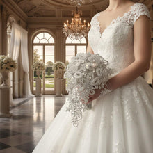 Load image into Gallery viewer, Diamante Flower Bouquet: Crystal Rhinestone wedding Bridal Bouquet 8" x 13" -Handmade to order