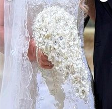 Load image into Gallery viewer, Ivory Pearl & Crystal Bridal Bouquet Rhinestone Wedding bouquet Silver brides Flowers