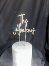 Load image into Gallery viewer, Personalized Crystal Wedding Cake Topper: Gold Rhinestone; ' THE' - your Surname - 8 inch Wide size
