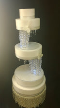 Load image into Gallery viewer, Tall 3-Tier Crystal Chandelier Wedding Cake Stand with LED Lights – Illuminated Cake Display