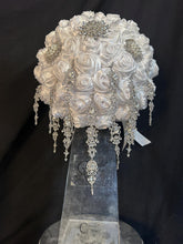Load image into Gallery viewer, Trailing Brooch Bouquet: Silver Rhinestone Jewel Wedding Bouquet