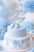 Load image into Gallery viewer, Swarovski Crystal Baby boy Cake Topper: Custom Letter, Blue Rhinestone Bling topper