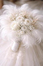 Load image into Gallery viewer, Luxury white feather & rose , vintage-glam, couture bridalbouquet
