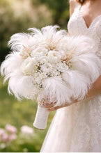 Load image into Gallery viewer, Luxury white feather & rose , vintage-glam, couture bridalbouquet