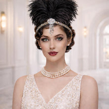 Load image into Gallery viewer, Great Gatsby Headband style , 1920s Flapper Feather Headband headpiece silver rhinestone Fascinator Hairpiece, 1930's hair band ,
