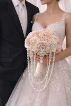 Load image into Gallery viewer, Bridal blush brooch pearl flower bouquet, rhinestone bridal flowers by crystal wedding UK