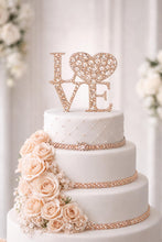 Load image into Gallery viewer, Swarovski Crystal LOVE Cake Topper, 6" Diamante Rhinestone Bling Engagement wedding cake topper