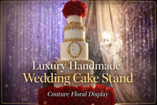 Load image into Gallery viewer, Red Rose Wedding Cake Stand – Handmade Silk Flower Cake Display – Romantic Bridal Cake Stand- Couture Floral Display