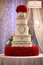 Load image into Gallery viewer, Red Rose Wedding Cake Stand – Handmade Silk Flower Cake Display – Romantic Bridal Cake Stand- Couture Floral Display