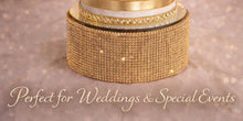 Load image into Gallery viewer, Gold Crystal Rhinestone Wedding Cake Stand: Diamante Cake Base