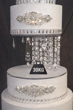 Load image into Gallery viewer, Crystal Chandelier Wedding Cake Stand LED Illuminated Cake Centrepiece Tall Luxury Floating Cake Display Illusion 3 tier set