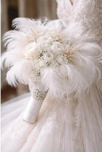 Load image into Gallery viewer, Luxury white feather & rose , vintage-glam, couture bridalbouquet