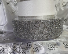 Load image into Gallery viewer, Silver Crystal Cake Stand | Rhinestone Wedding Cake Stand | Glam Wedding Decor | Sparkly Cake Display | Luxury Cake Stand