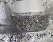 Load image into Gallery viewer, Silver Crystal Cake Stand | Rhinestone Wedding Cake Stand | Glam Wedding Decor | Sparkly Cake Display | Luxury Cake Stand