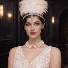 Load image into Gallery viewer, Great Gatsby Headband style , 1920s Flapper Feather Headband headpiece silver rhinestone Fascinator Hairpiece, 1930's hair band ,