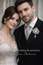 Load image into Gallery viewer, Crystal Rhinestone Wedding Boutonniere Silver Brooch Pin buttonhole lapel pin