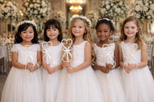 Load image into Gallery viewer, Pearl heart flower girl wand by Crystal wedding uk