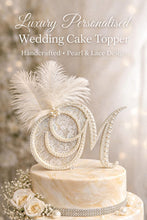 Load image into Gallery viewer, Pearl Monogram Cake Topper: Lace & Feather, Gatsby Style Initial (6")