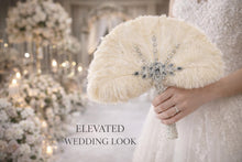 Load image into Gallery viewer, Ostrich Feather Fan Wedding Bouquet – Crystal & Pearl Bridal Fan, Gatsby Alternative Bridal Bouquet, Handmade Feather Bridal Accessory