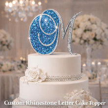 Load image into Gallery viewer, 6 Inch Rhinestone Letter Cake Topper | Custom Initial Monogram | Silver Crystal Birthday Wedding Cake Decor