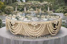 Load image into Gallery viewer, Pearl Drape Wedding Cake Stand, Crystal & Pearl Wedding Cake Display, Vintage Cake Riser bridal and Special Event Gatsby Vintage Cake holder