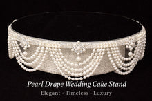 Load image into Gallery viewer, Pearl Drape Wedding Cake Stand, Crystal & Pearl Wedding Cake Display, Vintage Cake Riser bridal and Special Event Gatsby Vintage Cake holder
