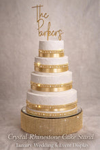 Load image into Gallery viewer, Gold Crystal Rhinestone Wedding Cake Stand: Diamante Cake Base