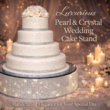 Load image into Gallery viewer, Pearl & Real Crystal Wedding Cake Stand | Custom Size Pearl Cake Stand | Luxury Wedding Dessert Display Stand
