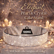 Load image into Gallery viewer, Pearl & Real Crystal Wedding Cake Stand | Custom Size Pearl Cake Stand | Luxury Wedding Dessert Display Stand