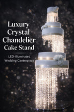 Load image into Gallery viewer, Crystal Chandelier Wedding Cake Stand LED Illuminated Cake Centrepiece Tall Luxury Floating Cake Display Illusion 3 tier set