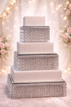 Load image into Gallery viewer, Crystal Cake Stand Set | 3 Tier Wedding Cake Stand | Diamante Crystal Cake Display | Luxury Cake Stand for Weddings & Events
