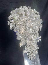 Load image into Gallery viewer, Diamante bouquet brooch Jewel rhinestone crystal wedding bouquet 7x12, Crystal Bridal Bouquet, bling cascade Jewel bouquet by Crystal wedding uk