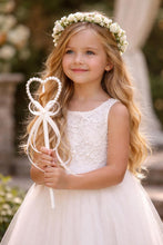 Load image into Gallery viewer, Pearl heart flower girl wand by Crystal wedding uk
