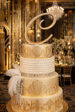 Load image into Gallery viewer, Pearl Rhinestone Letter Cake Topper: Gold Base Monogram Decor (6")