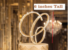 Load image into Gallery viewer, Pearl Rhinestone Letter Cake Topper: Gold Base Monogram Decor (6")