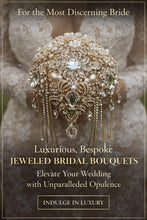 Load image into Gallery viewer, Gold Crystal Brooch Bridal Bouquet – Glam Art Deco Cascade, Handmade Luxury Wedding Bouquet