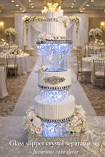 Load image into Gallery viewer, Glass Slipper Cake Divider Set: Crystal Wedding Decor with LED Lights