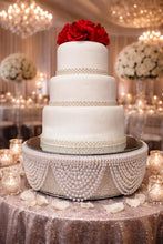 Load image into Gallery viewer, White Pearl Crystal Drape Wedding Cake Stand - Vintage Inspired cake stand White